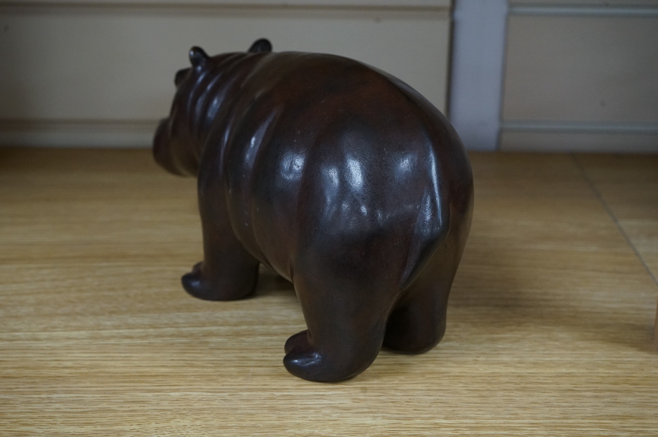 Anita Mandl (1996-2023), A cast bronze model of a hippopotamus, marked ‘A M’ limited edition 5/7’, 28cm long. Condition - good. Provenance - Harrison Zoological Museum, Bowerwood House in Sevenoaks.